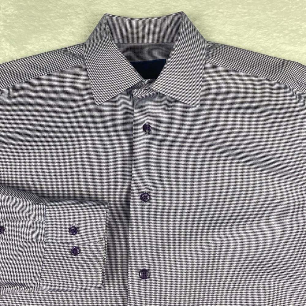 David Donahue Dress Shirt Mens 15.5-32/33 Purple Micro-Check Trim Fit